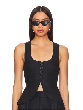 REVOLVE Black Button-Front Peplum Tank Top